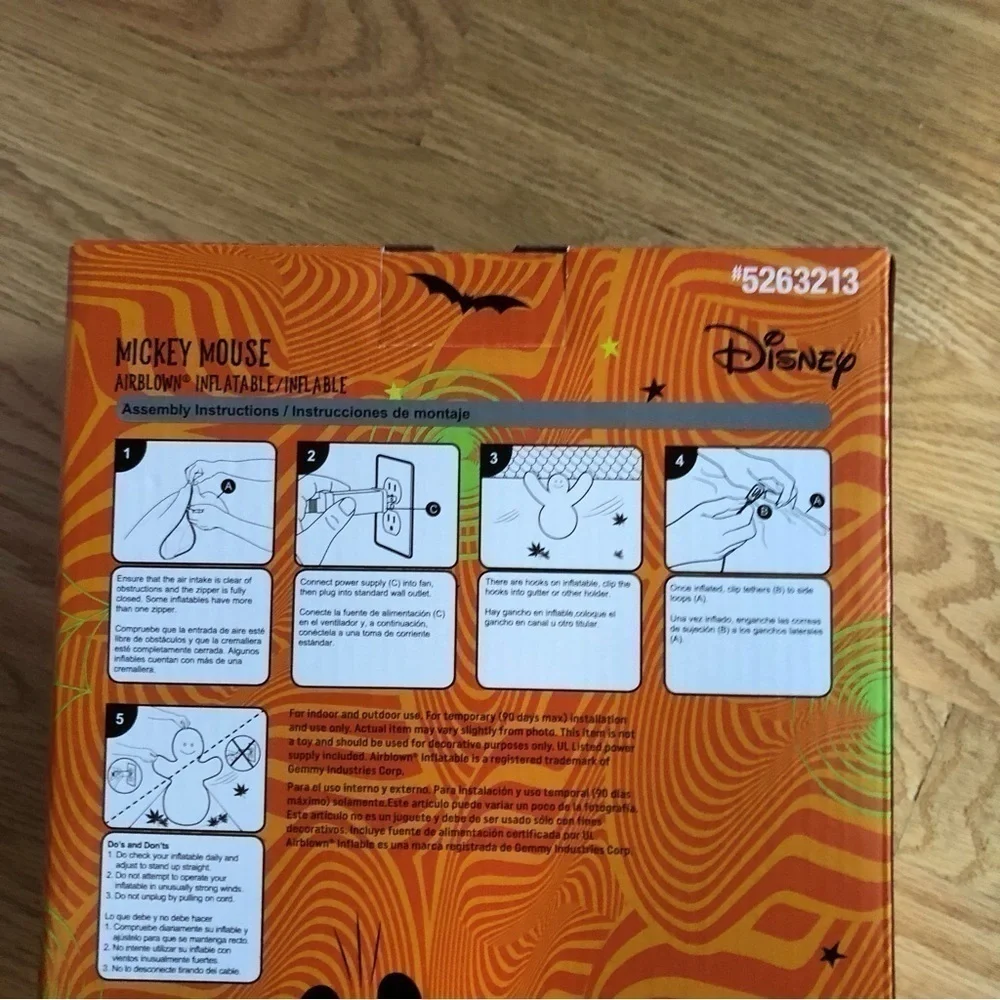 Disney Mickey Mouse Ghost Inflatable NEW White 4 ft  Lights Up Air Blown